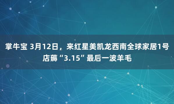 掌牛宝 3月12日，来红星美凯龙西南全球家居1号店薅“3.15”最后一波羊毛